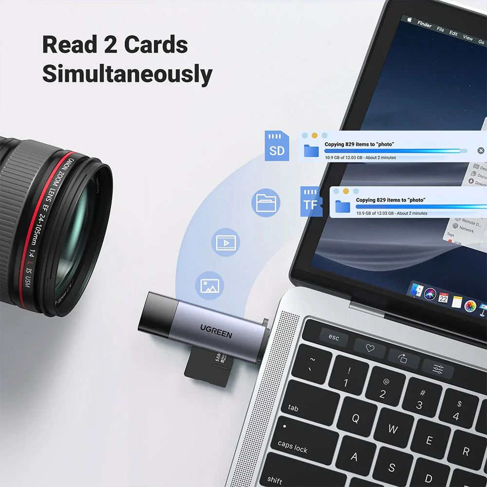 Ugreen 50706 CM185 2-in-1 Type-C + USB 3.0 SD/TF Card Reader