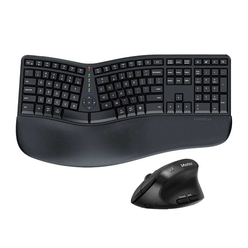 Meetion DirectorC Ergonomic Rechargeable Wireless Keyboard + Mouse Combo - Black