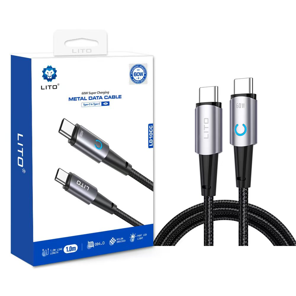 LITO LD10CC Type-C to Type-C 60W Metal Cable 1m - Black