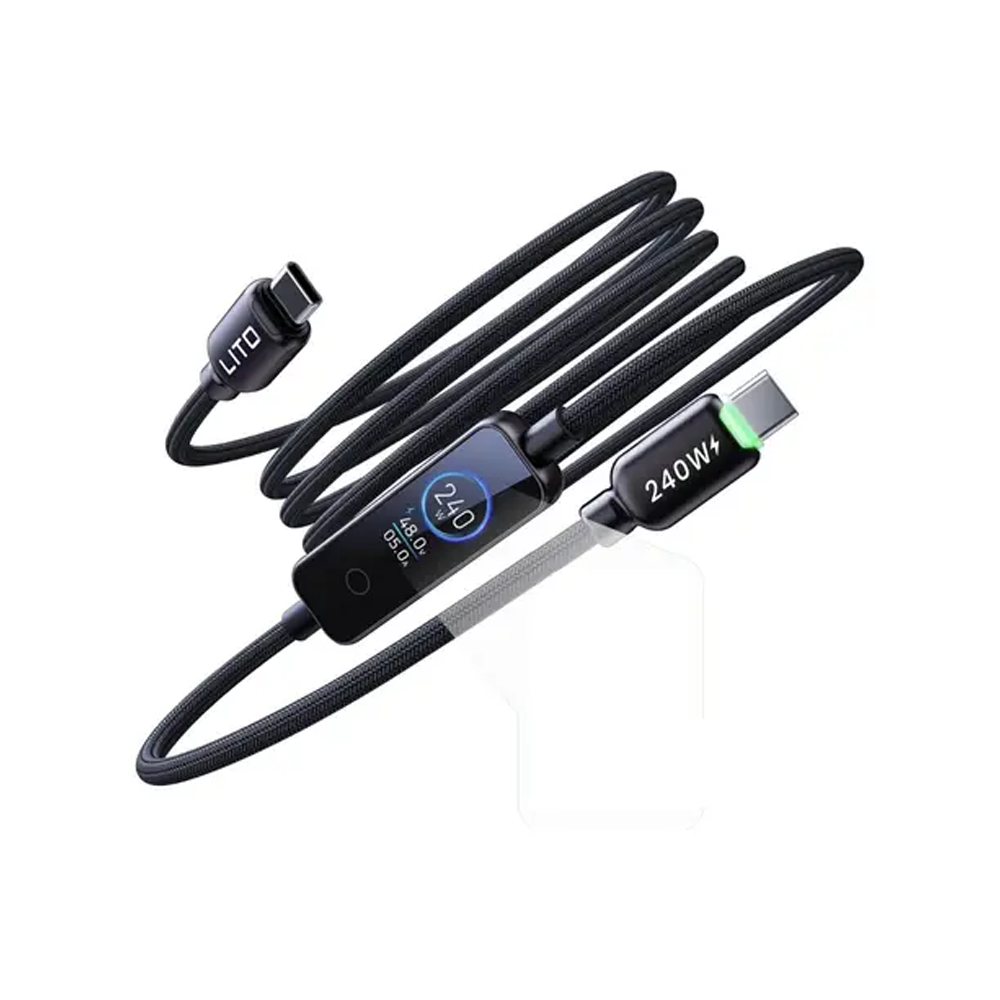 LITO LD26CC Type-C to Type-C 240W Metal Cable 1.2m with LCD Color Screen - Black