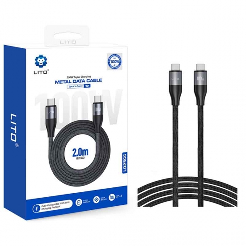 LITO LD25CC Type-C to Type-C 100W Metal Cable 2m - Black