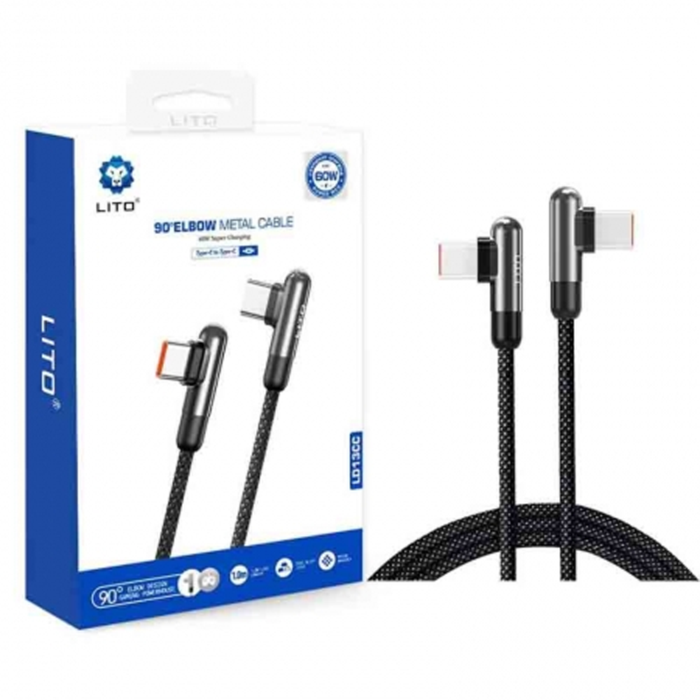 LITO LD13CC Type-C to Type-C 60W 90° Elbow Metal Cable 1m - Black