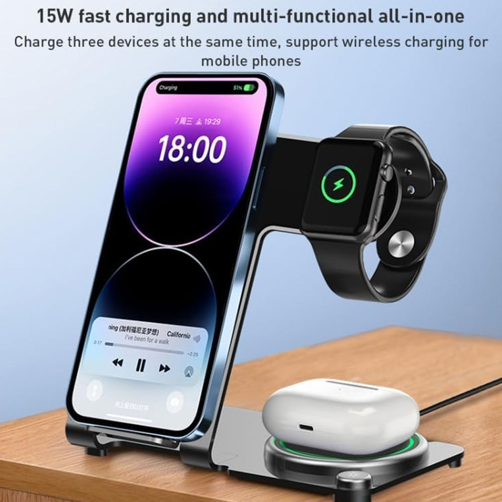 WIWU Wi-W005 Power Air 3 In 1 15W Wireless Charger