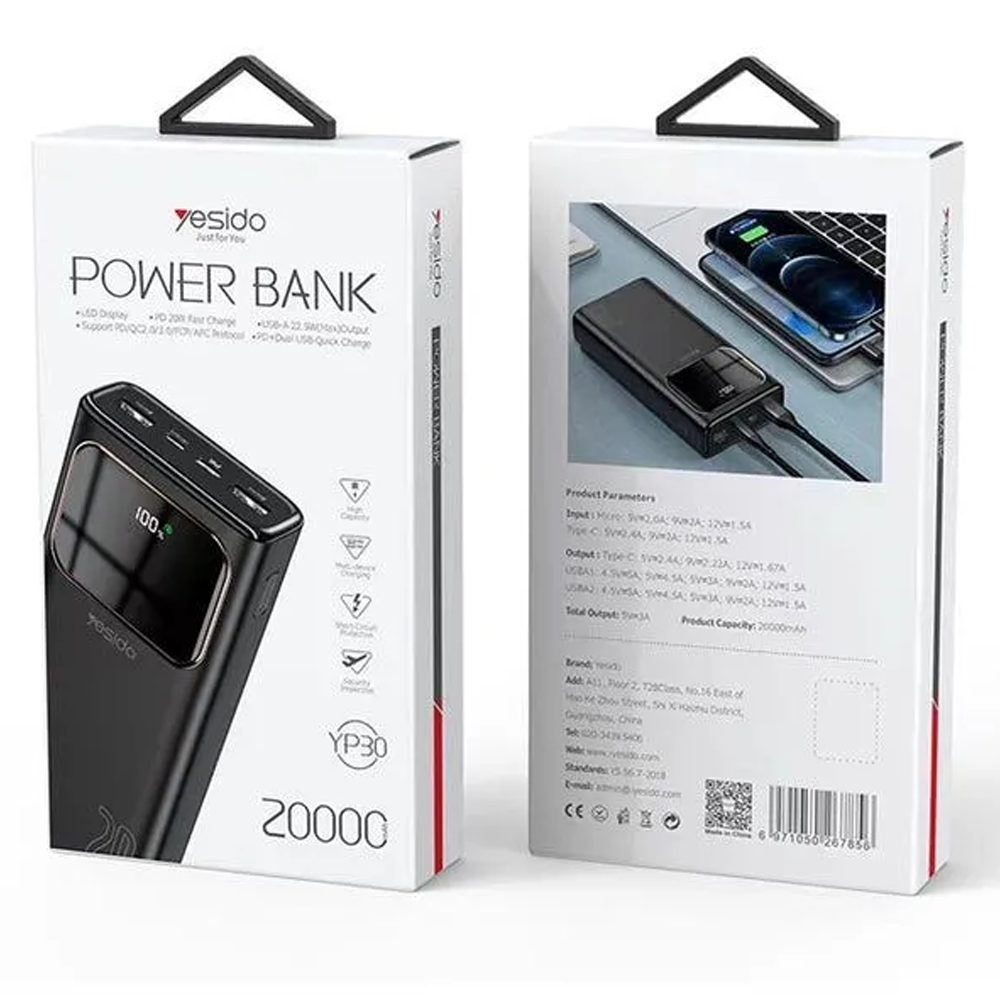 Yesido YP30 Power Bank 20000mAh 22.5W - Black