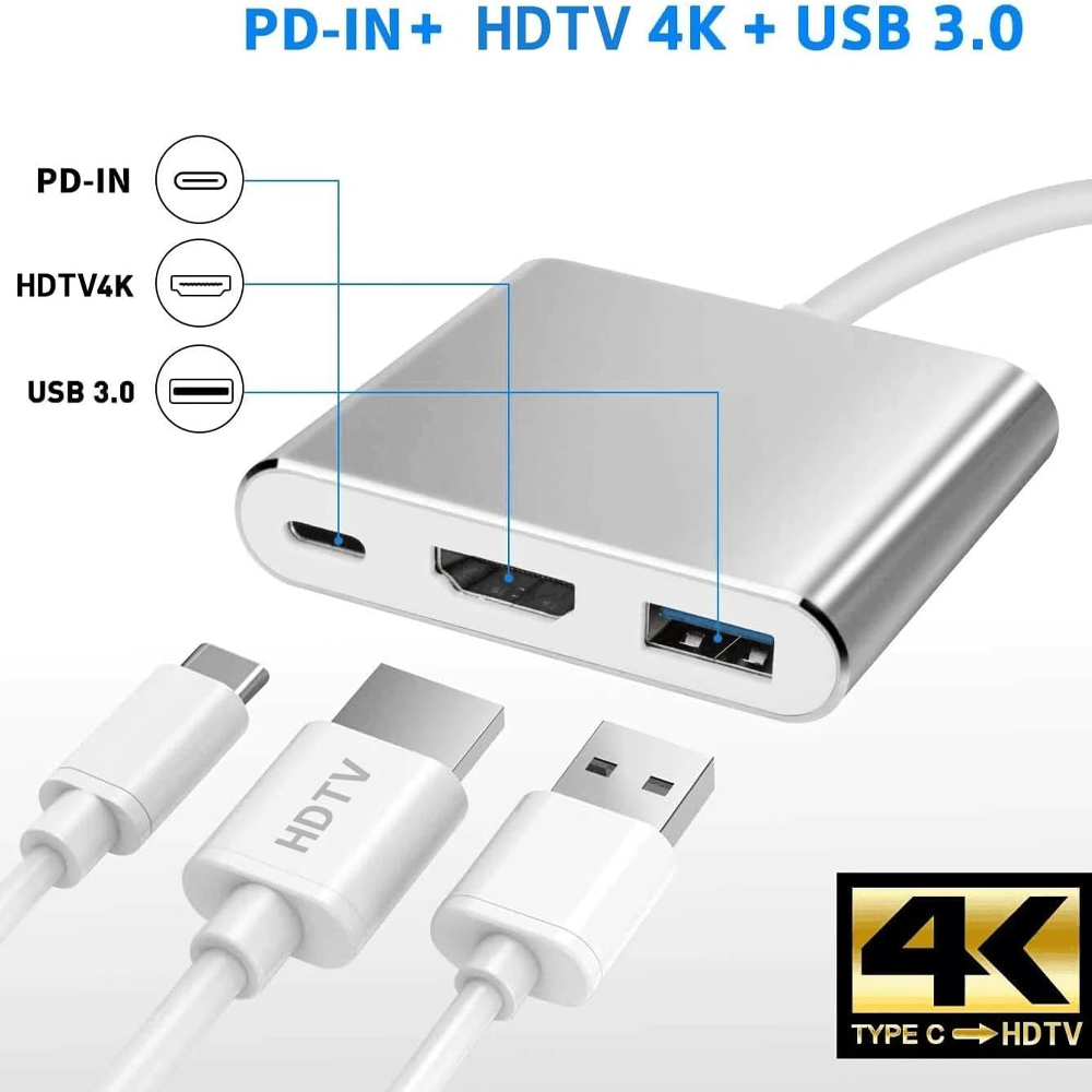 HUB Type-C To (HDMI - USB 3.0 - Type-C PD) Zero 3 in 1