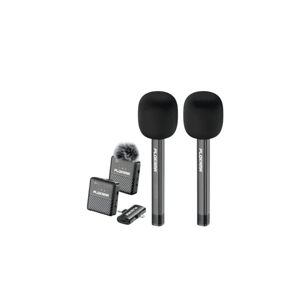 Plokama WM-60 Combo 2.4 GHz Dual (Lightning - Type-C) Wireless Remote Lavalier Microphone & Handle Stick