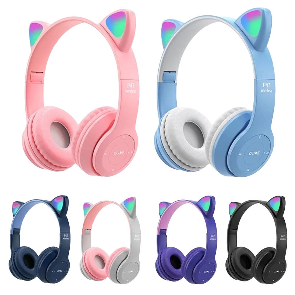 Headphone Bluetooth Cat Ear P47M - Pink