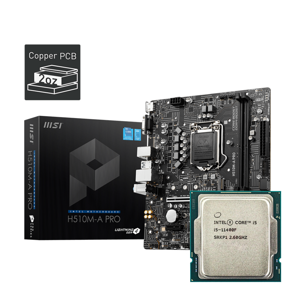 MSI H510M-A PRO Intel Motherboard + Intel Core i5-11400F Processor LGA 1200