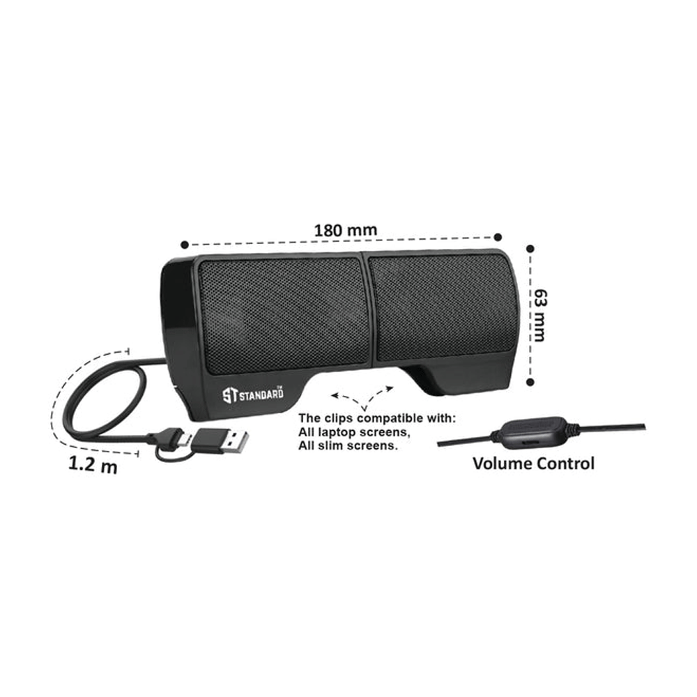 Standard Sonic-X 2-in-1 USB & Type-C Speaker 2.0