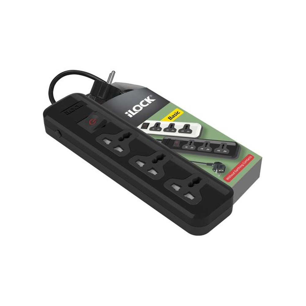 iLock Basic 5065 3-Port 2860W Power Strip 2m - Black