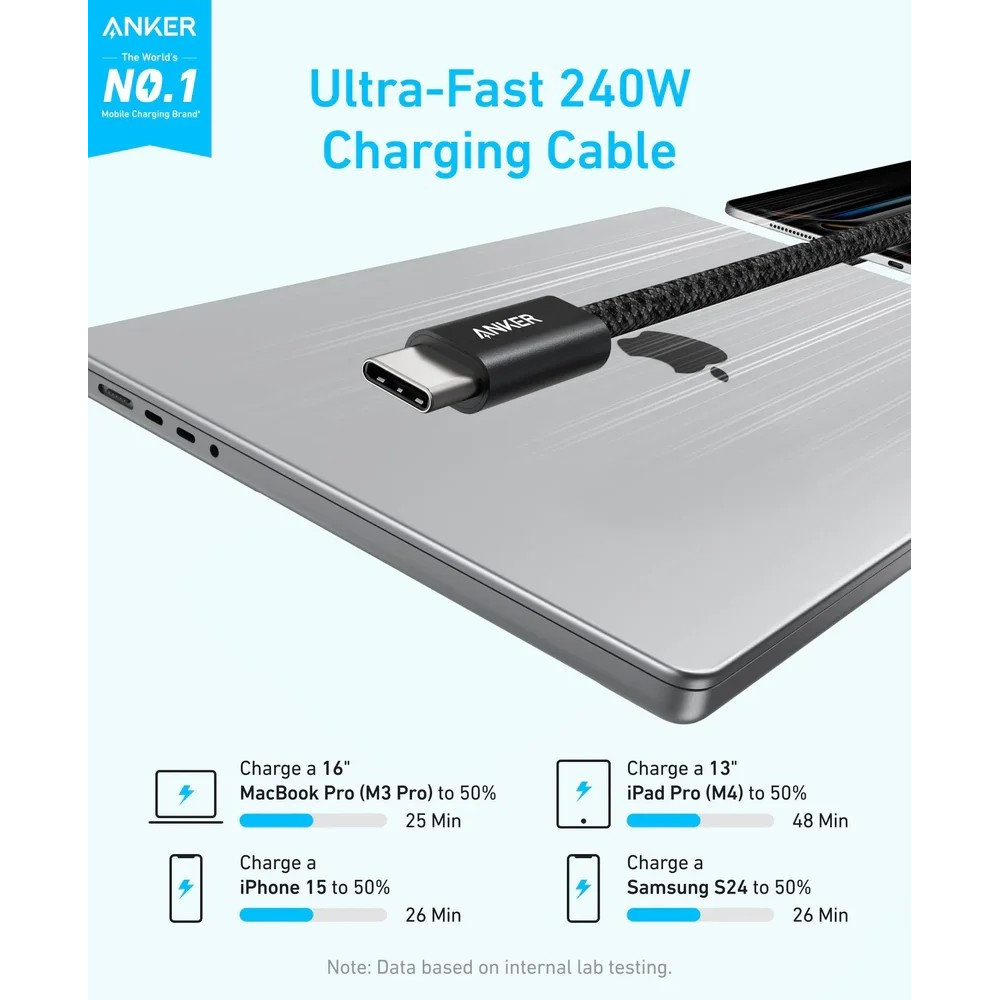 Anker Zolo A8060H12 Type-C to Type-C 240W Cable 1.8m - Black