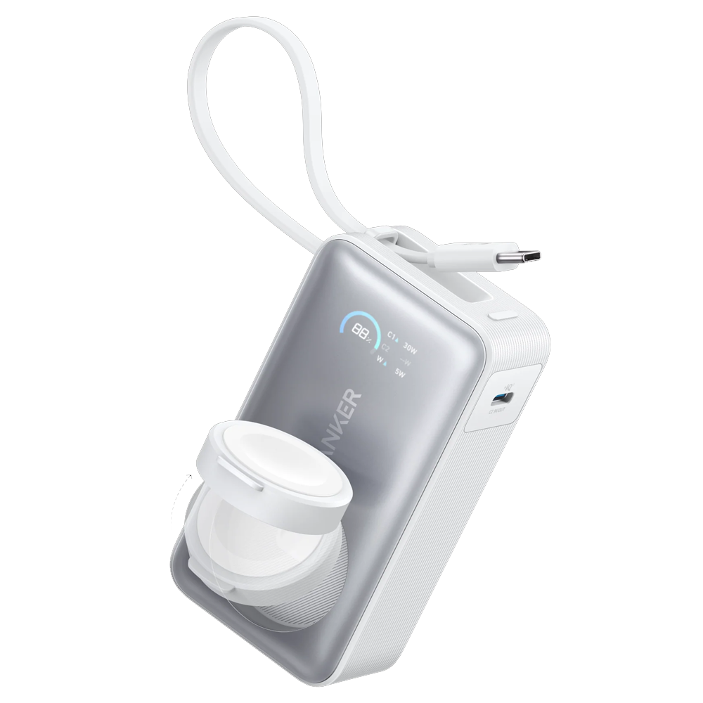 Anker 10K A1657H21 MagGo Magnetic Wireless Power Bank Type-C 35W Fast Charging 10000mAh Built in Type-C Cable With Watch Charger - White