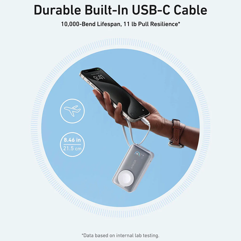 Anker 10K A1657H21 MagGo Magnetic Wireless Power Bank Type-C 35W Fast Charging 10000mAh Built in Type-C Cable With Watch Charger - White