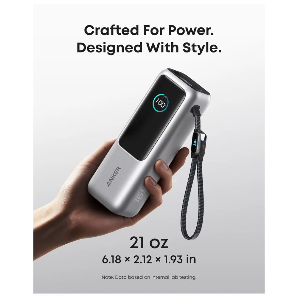 Anker A1695H11 Power Bank USB + Type-C 165W Fast Charging 25000mAh Built-In Dual Type-C Cable - Black