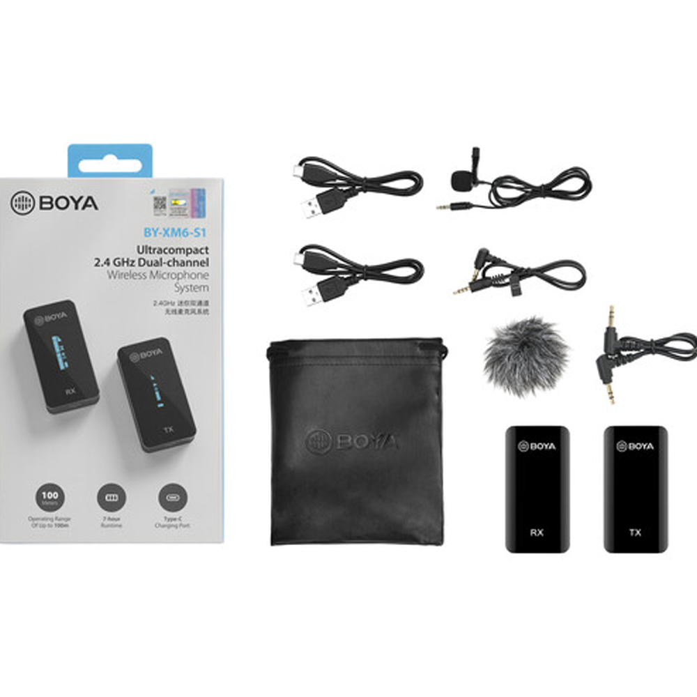 Boya BY-XM6-S1 Mini 2.4GHz Dual Channel Wireless Microphone - Black