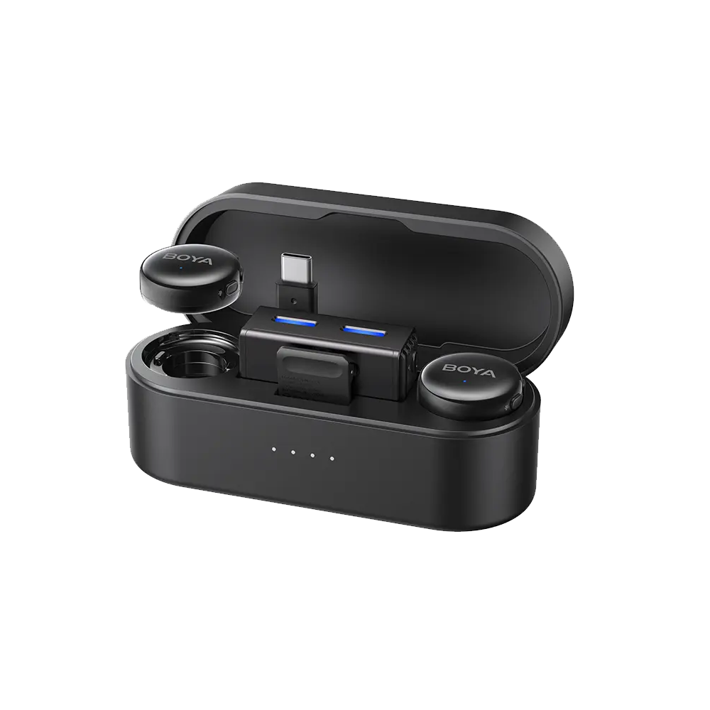 Boya Boyalink 3-01 Al-Powered Button-Sized (Lightning & Type-C & 3.5mm) Wireless Microphone With Charging Case
