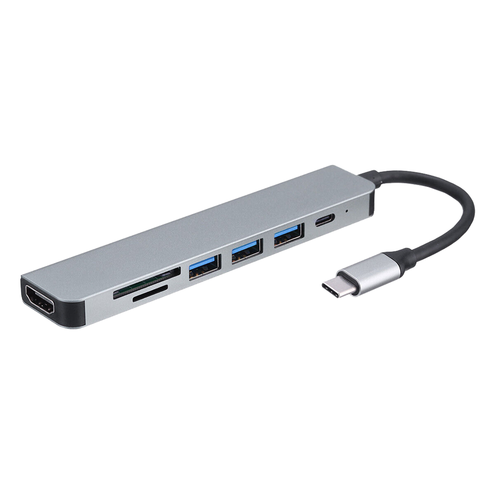 CONVERT TYPE-C TO (TYPE-C - HDMI - USB 3.0 X 3 - SD/TF) SILVER
