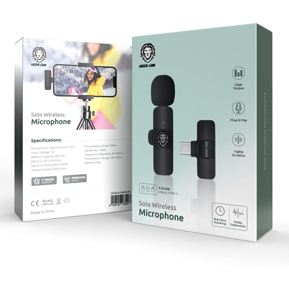 Green Lion 3 in 1 (Lightning & Type-C & USB) Wireless Microphone - Black