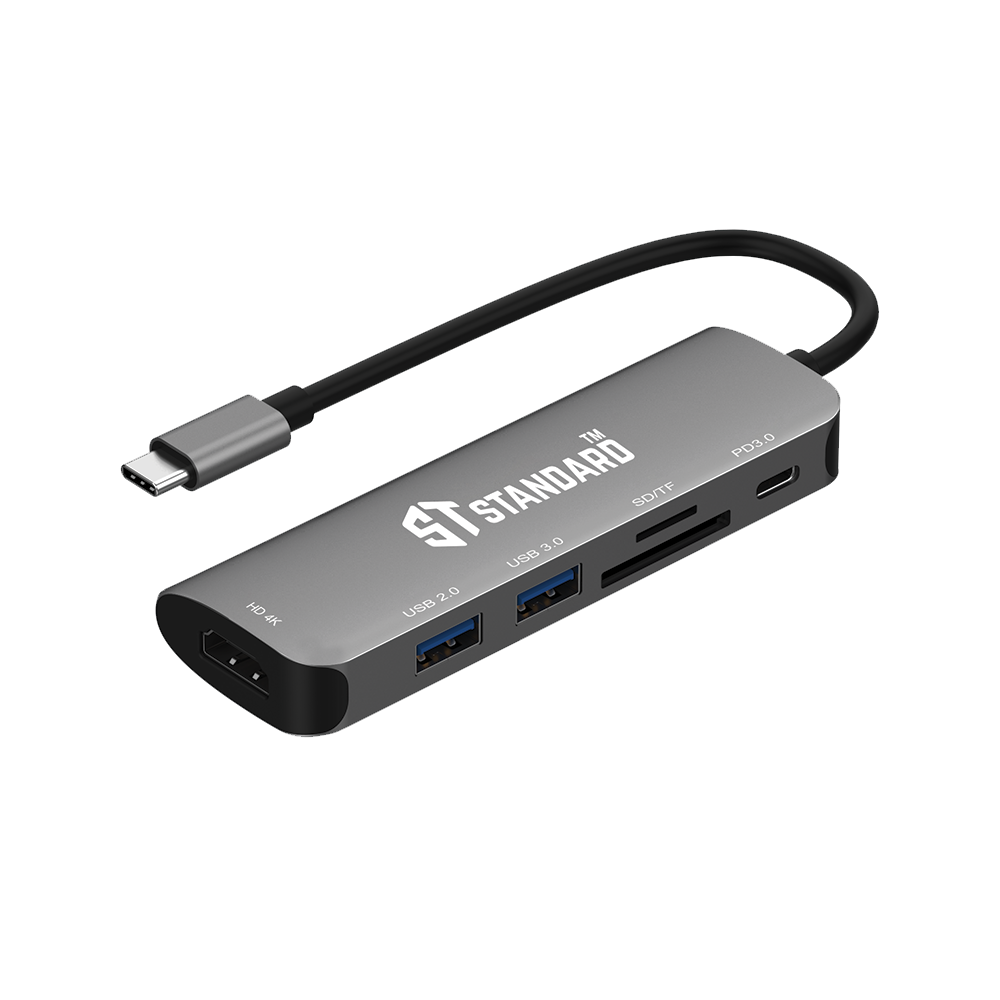 HUB Type-C To (HDMI - PD 100W -  USB 3.0 - USB 2.0 - SD - TF) Standard ST-95116D