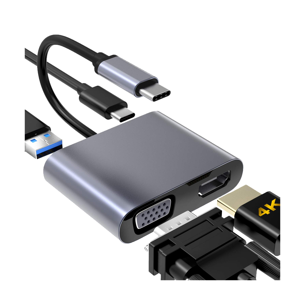 HUB Type-C To (HDMI - VGA -  USB 3.0 - USB 2.0 - Type-C) Zero 4 In 1