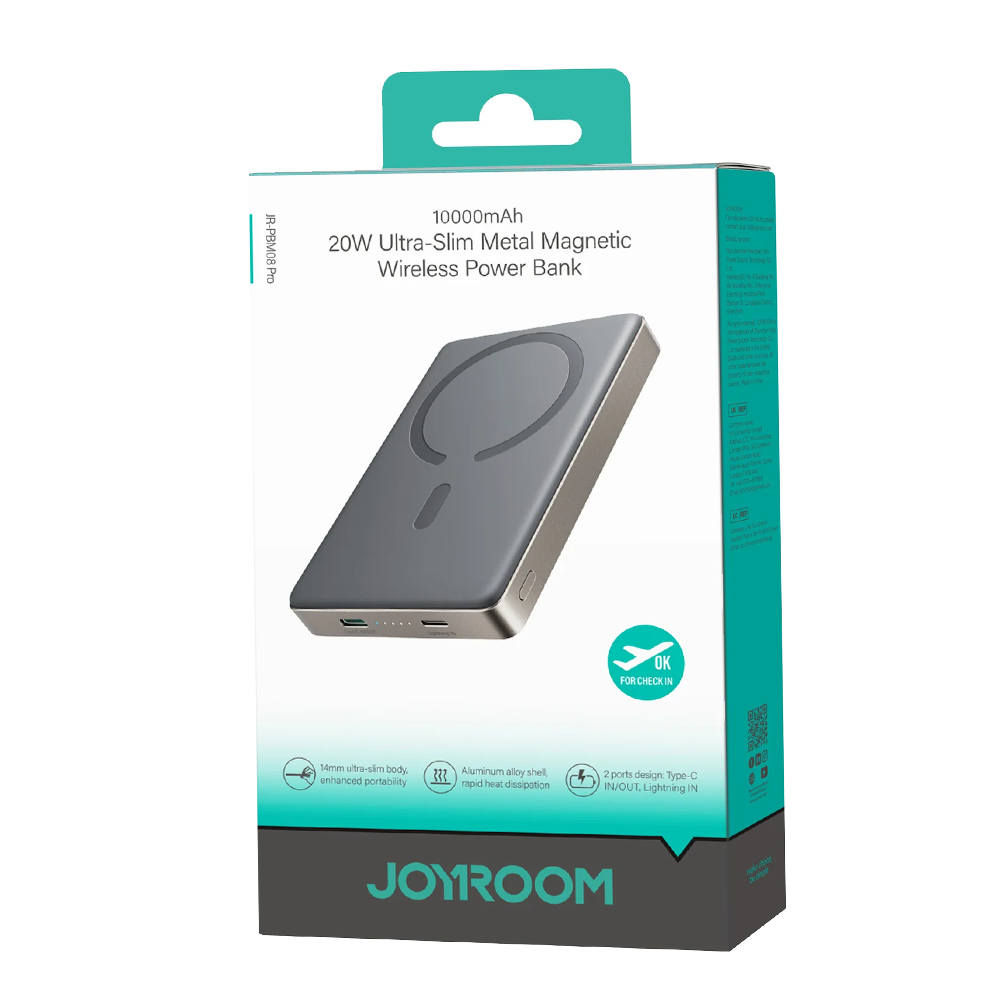 Joyroom JR-PBM08 Pro Ultra Slim Magnetic Wireless Power Bank 10000mAh 20W  - Space Grey
