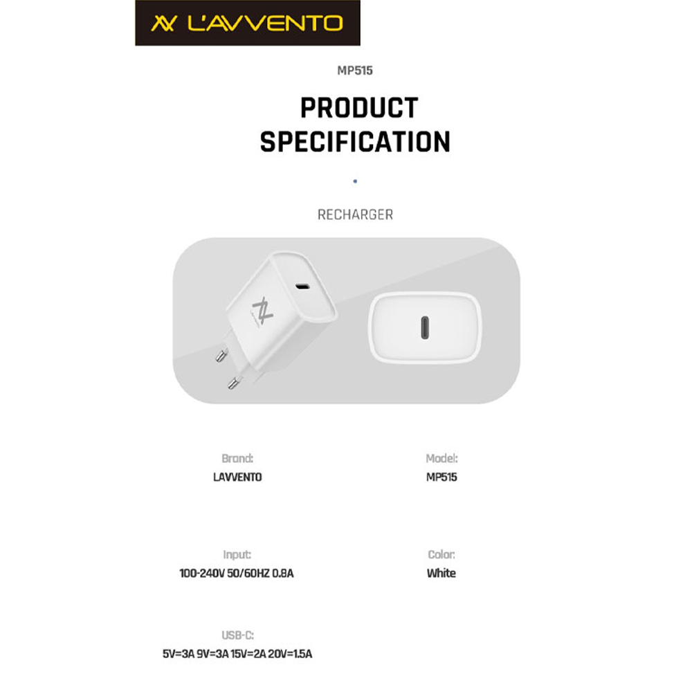 Lavvento MP515 Powerful 30w Type-C Wall Charger - White