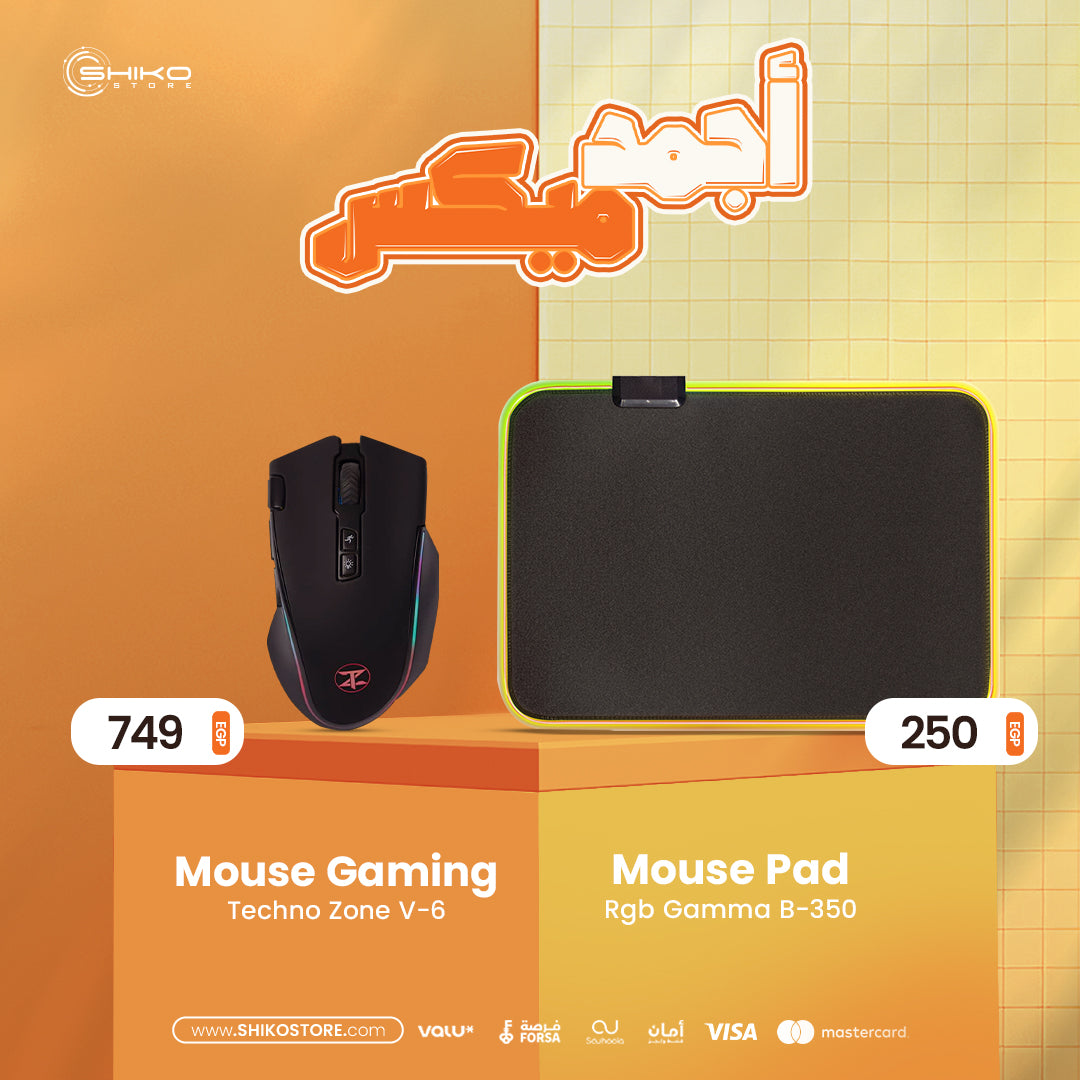 Mouse USB Gaming Techno Zone V-6 + Mouse Pad Gaming Rgb Gamma B-350