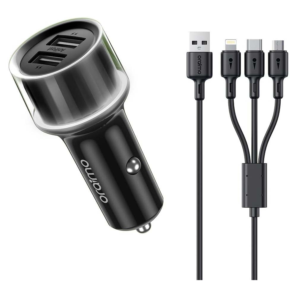 Oraimo OCC-1152D Dual USB 15.5W Fast Car Charger With 3-in-1 Cable  - Black
