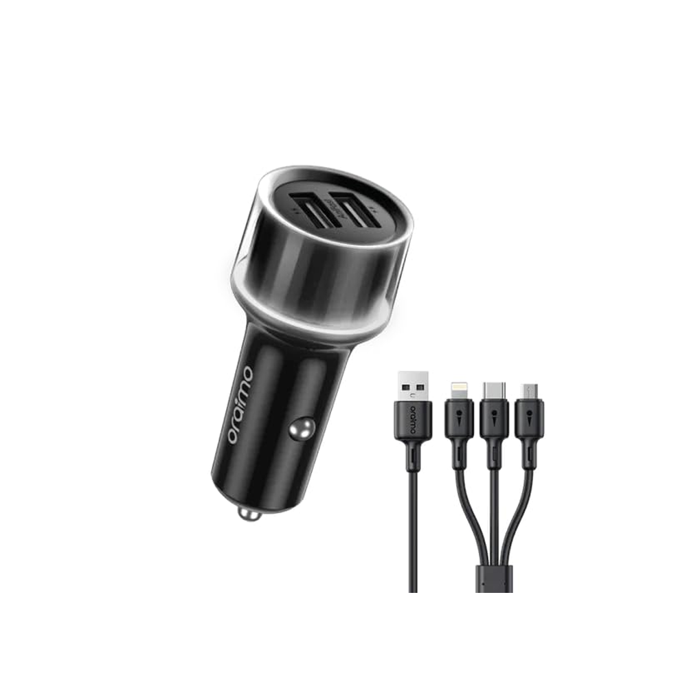 Oraimo OCC-1152D Dual USB 15.5W Fast Car Charger With 3-in-1 Cable  - Black