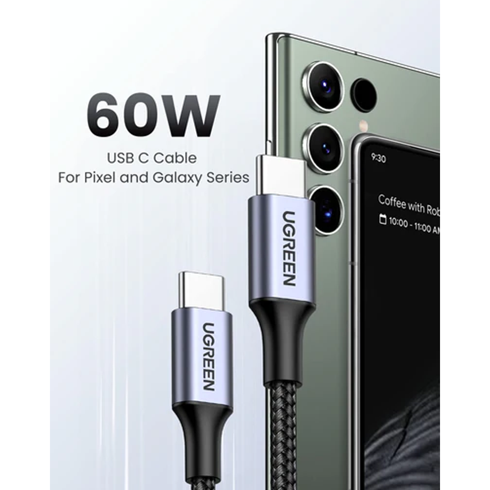 Ugreen US261 50150 60W Type-C to Type-C Round Cable 1m - Gray/Black