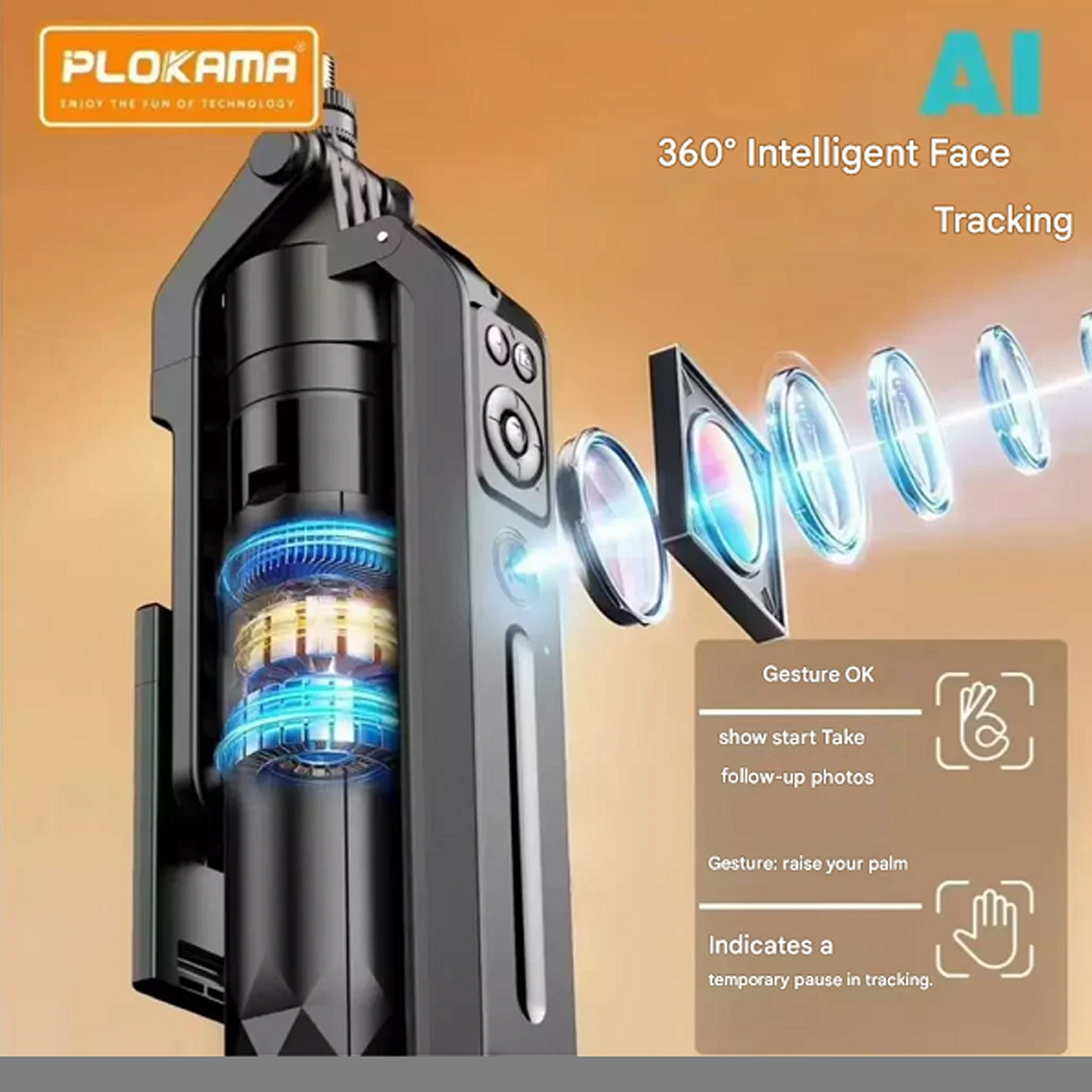 Plokama Auto-A7 Pro Face Tracking Selfie Stick - Tripod With Remote Control & 2-LED Light