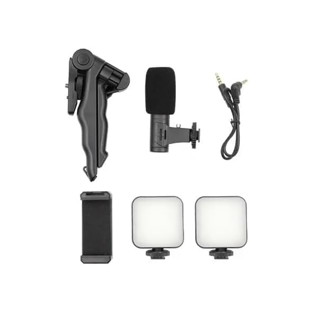 Plokama PK-778 Video Making KIT 5 in 1 (Tripod - LED Light 6.5cm - Microphone - Phone Holder - Remote Control)