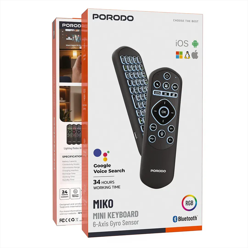 Porodo Miko Mini Bluetooth Keyboard 6-Axis Gyro Sensor - Black