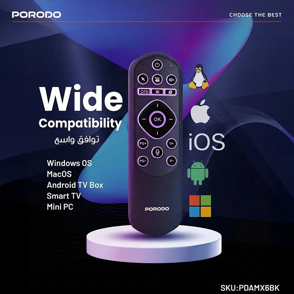 Porodo Miko Mini Bluetooth Keyboard 6-Axis Gyro Sensor - Black