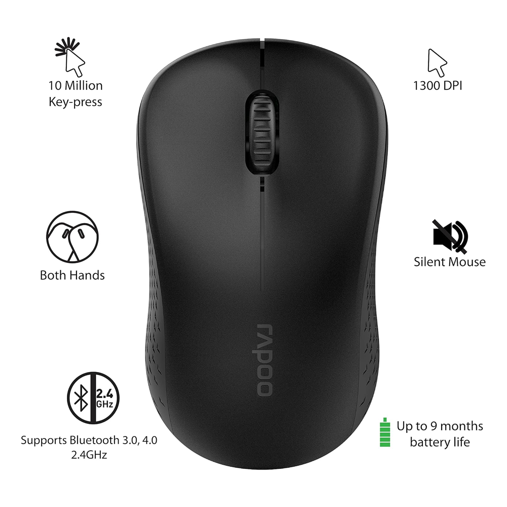 Rapoo M160 Silent Bluetooth/Wireless Mouse - Black