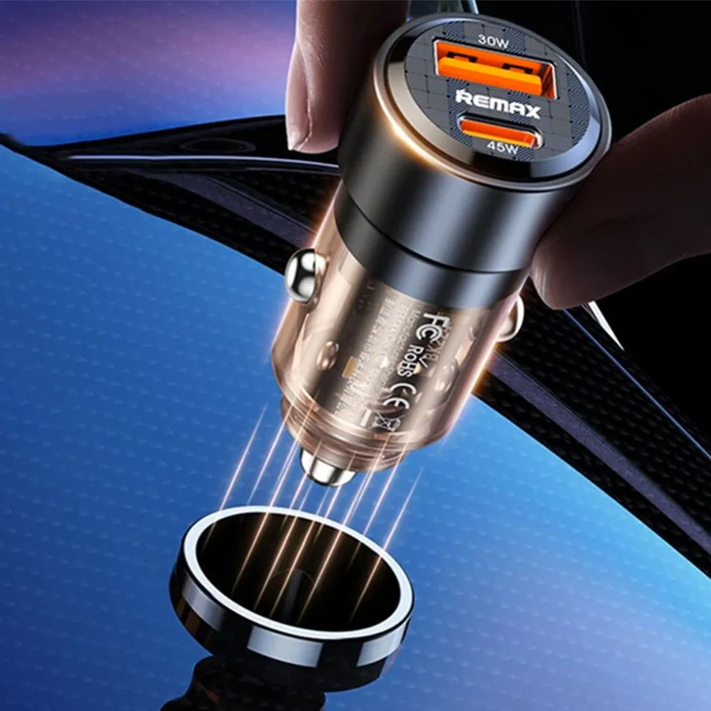 Remax RCC360 75W USB & Type-C Fast Car Charger - Black