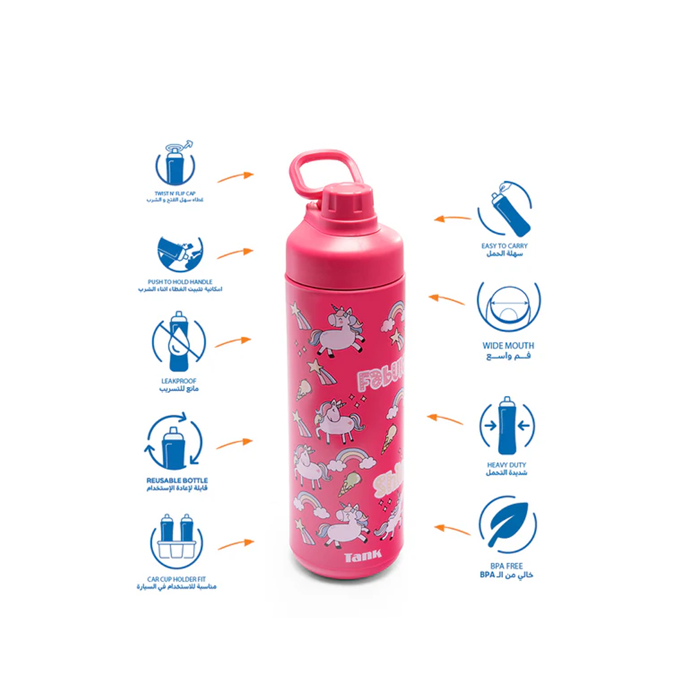 Tank Me Super Cool Mini Printed Water Bottle 650ml - Girls