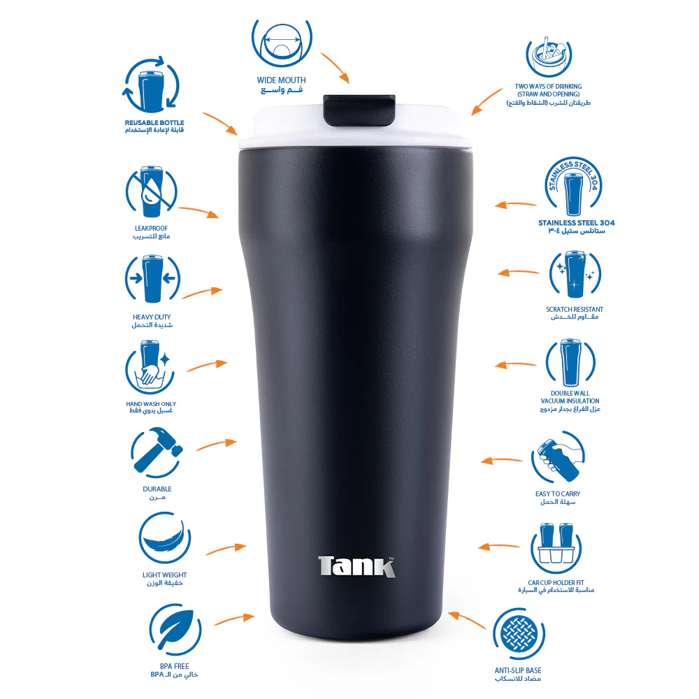 Tank Everyday Stainless Steel Mug 480ml - Black
