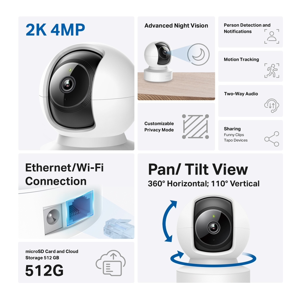 TP-Link Tapo C222 Pan/Tilt AI  2K/4MP 4mm Home Security Wi-Fi Camera