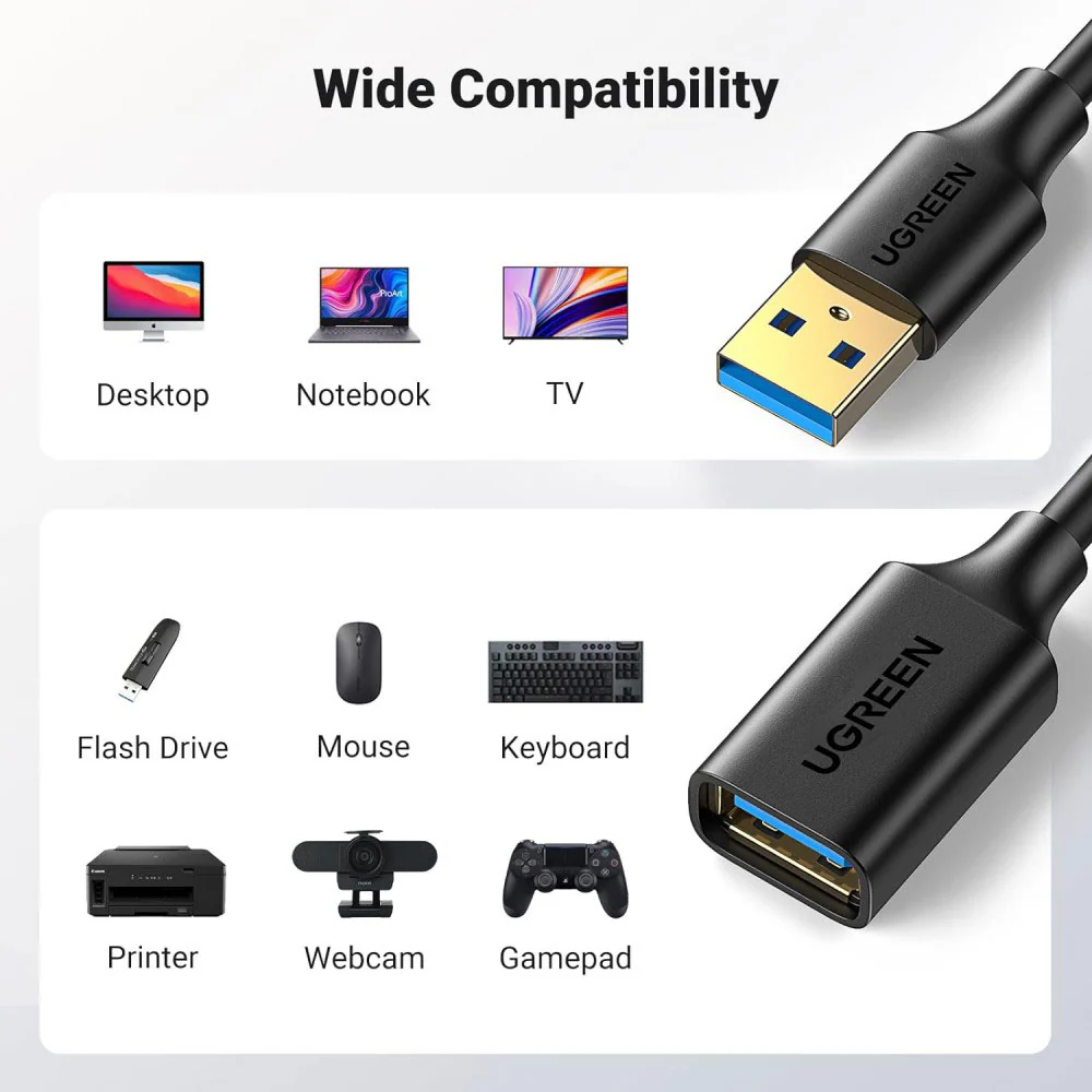 Ugreen 10368 USB 3.0 Extension Cable 1m - Black