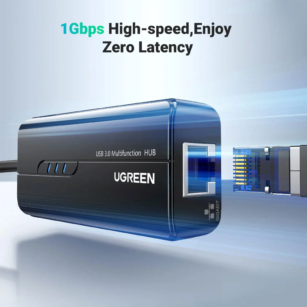Ugreen 20265 3-Port USB 3.0 HUB With Gigabit Ethernet Adapter