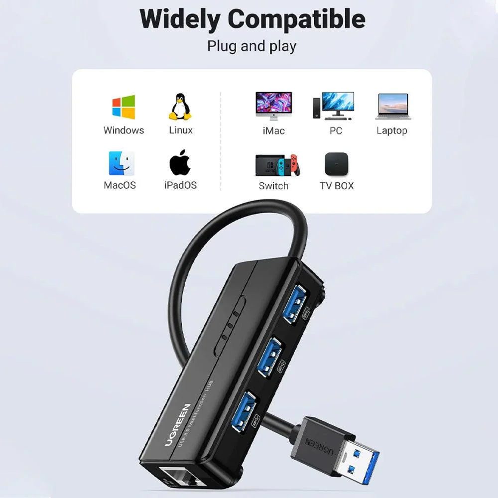 Ugreen 20265 3-Port USB 3.0 HUB With Gigabit Ethernet Adapter