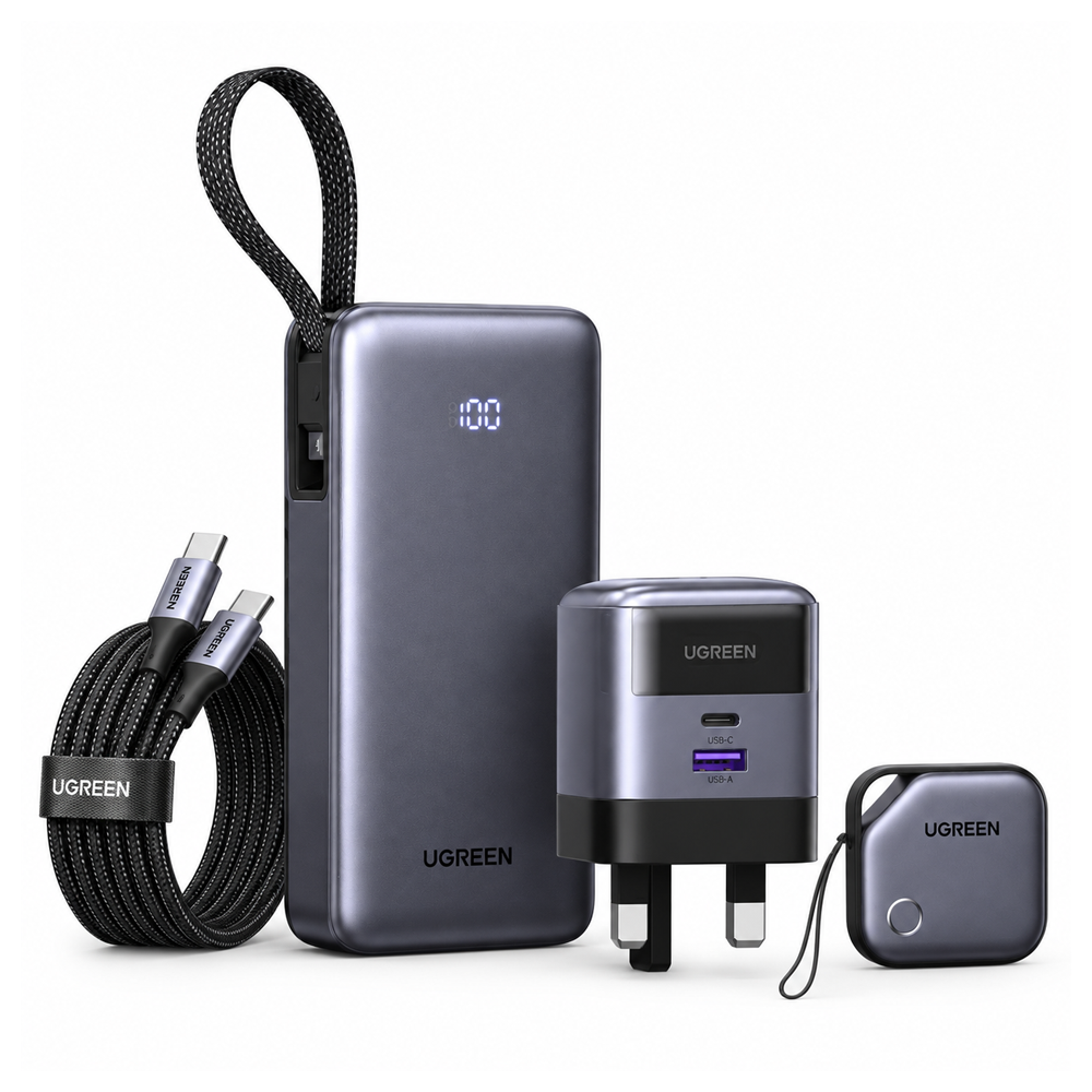 Ugreen Power Kit Gift Box bundle Includes 20000mAh Power Bank - 45W Type-C Charger - 2Packs Type-C Cable - Smart Finder
