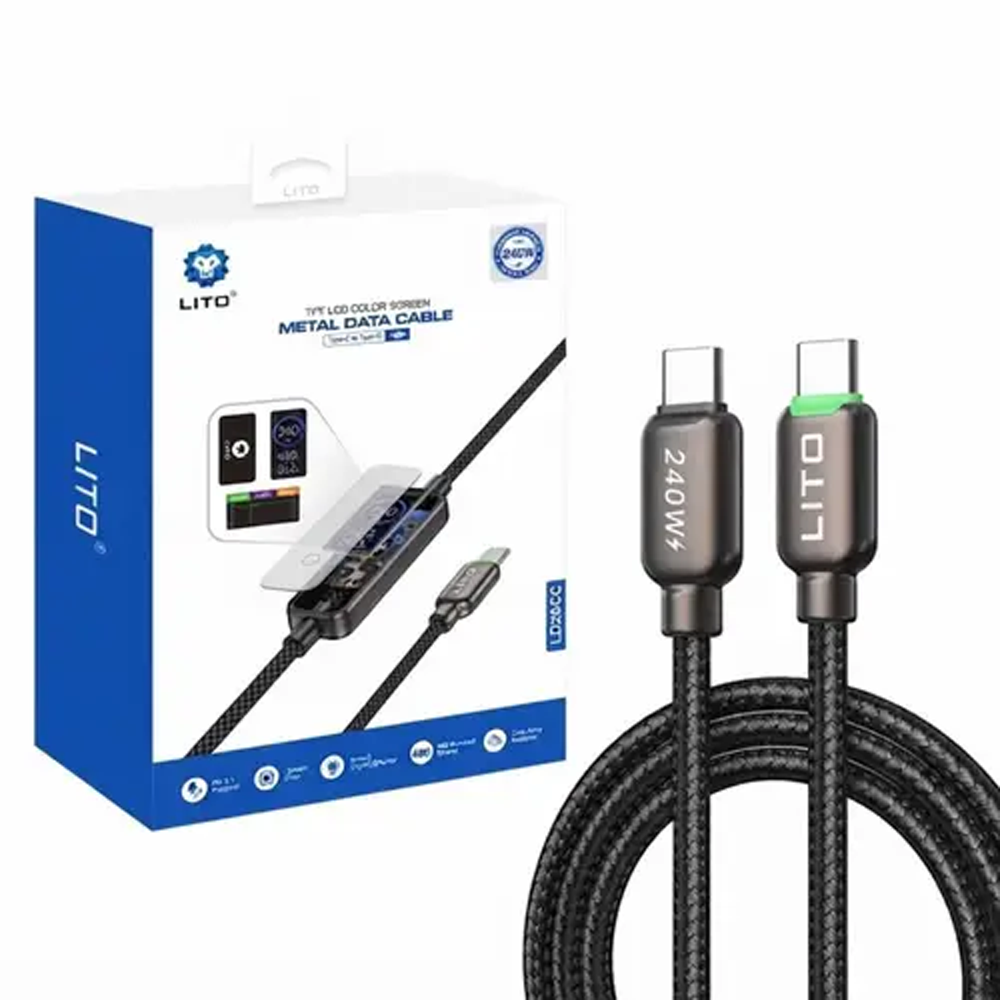 LITO LD26CC Type-C to Type-C 240W Metal Cable 1.2m with LCD Color Screen - Black