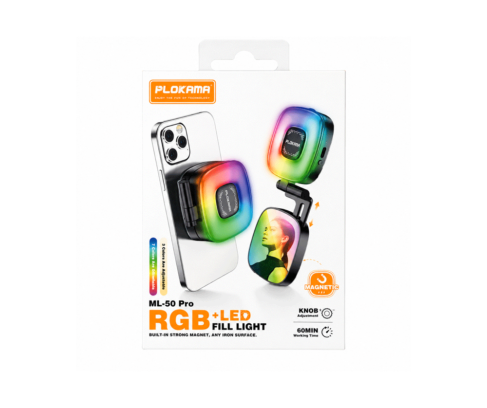 Plokama ML-50 Pro Rechargeable Magnetic RGB LED Ring Light 7.8cm x 6.5cm x 2.4cm