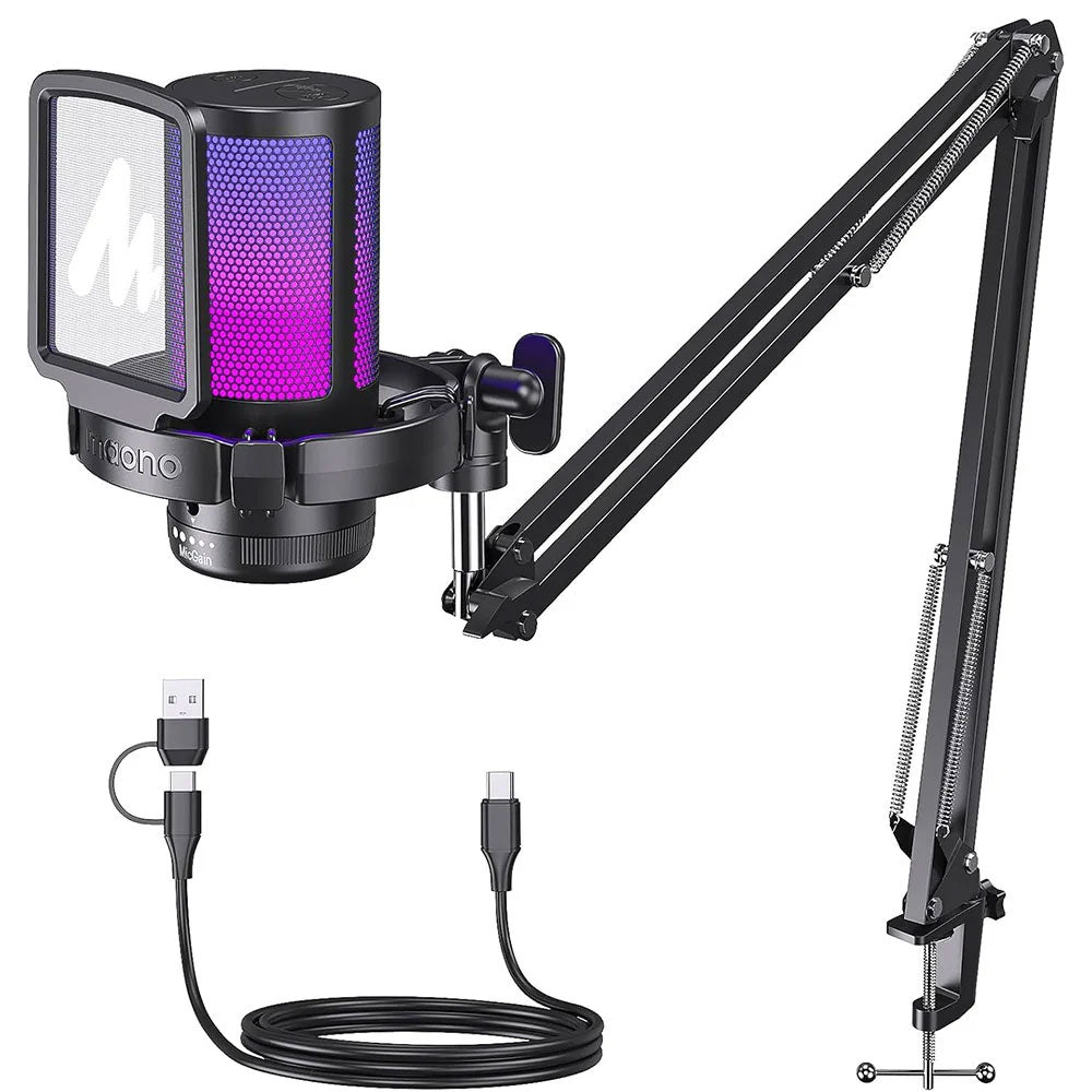 Maono DGM20S RGB Gaming Wired Microphone With Boom Arm - Black