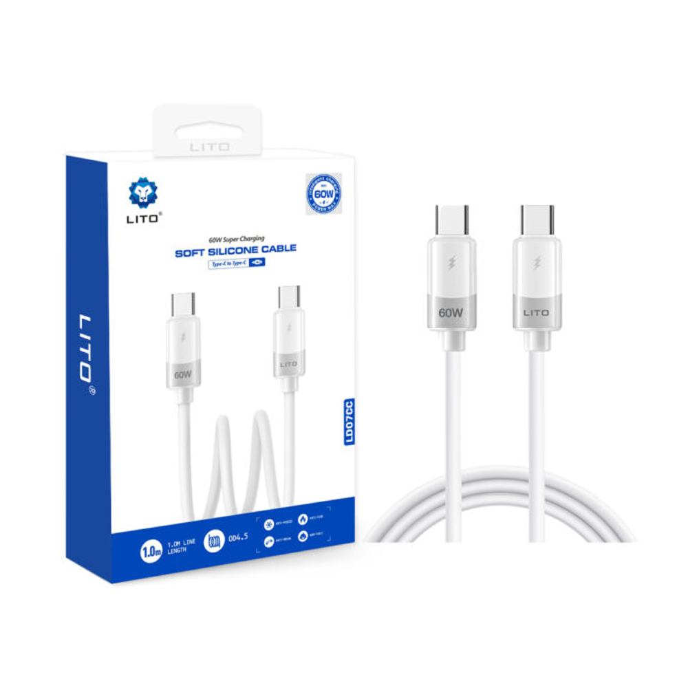 LITO LD07CC Type-C to Type-C 60W Silicone Cable 1m -White