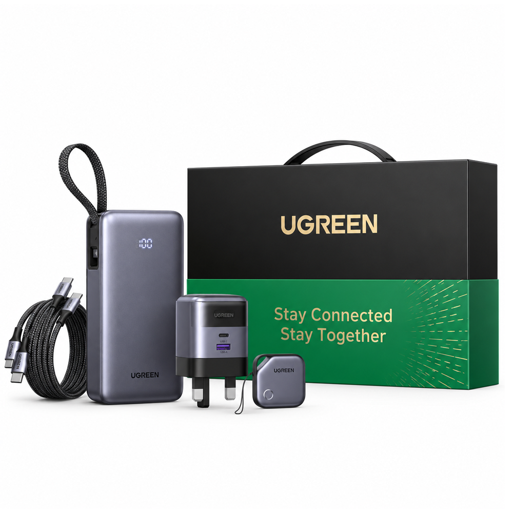 Ugreen Power Kit Gift Box bundle Includes 20000mAh Power Bank - 45W Type-C Charger - 2Packs Type-C Cable - Smart Finder