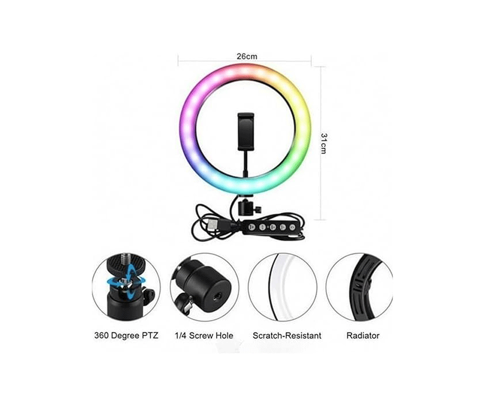 MJ-26 10-Inch RGB Ring Ligh with Phone Holder