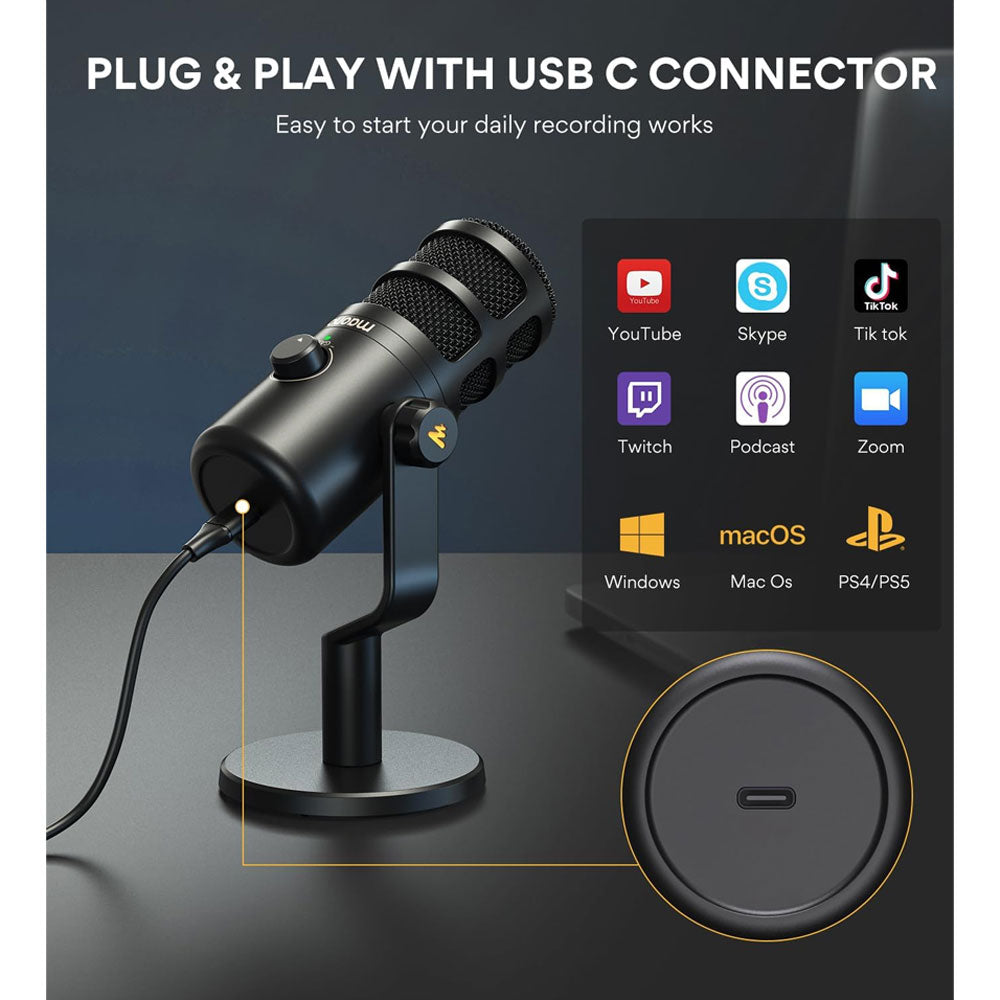 Maono PD100U Podcast Dynamic Wired Microphone - Black